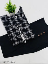 Black Full-Stitched Straight Kurti with Black Pant, Women's Cotton Blend Checked Kurta. Casual to formal wear, comfortable for all day. Available in M, L, XL, XXL, XXXL & 4XL sizes