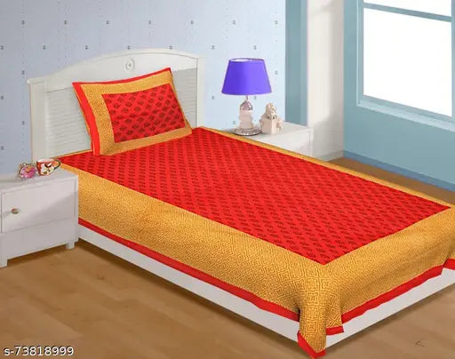 Fine cotton Jaipuri single bedsheets & pillow covers set, 180 thread count, 2 packs, ideal for adult beds in India