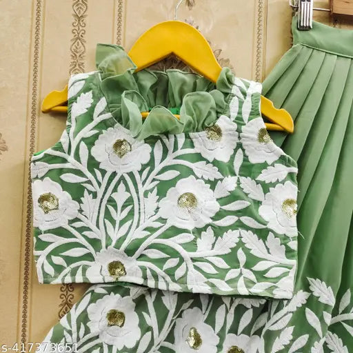 Georgette embroidered Lehenga Choli for kids, sleeveless and intricately stitched, 2-8 years, made in India