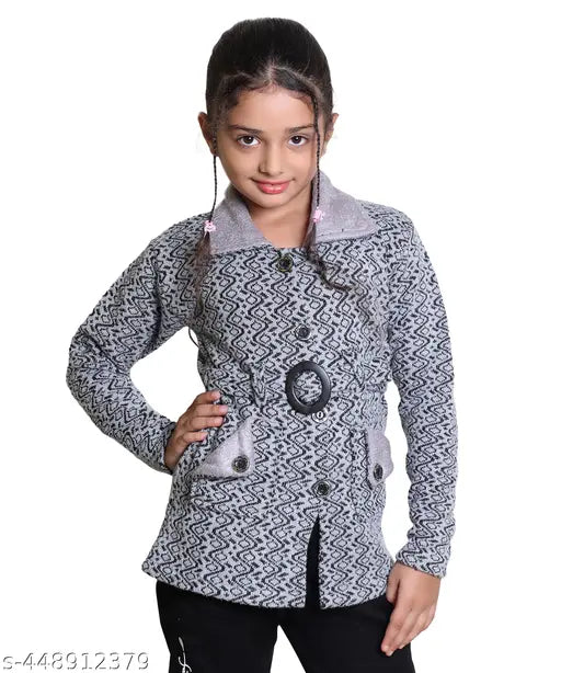 Red Frenko Kids Girl's Premium Wool Cardigan, celery print, long sleeves for 5-8 years