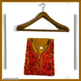 Woolen embroidery kurti in three-quarter sleeves, intricately hand-embroidered for a sophisticated winter look. Premium wool fabric offers warmth and ease of care. Ideal for festive or casual occasions. Made in India