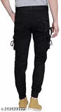 Men's cotton blend black cargo pants, solid net quantity 1, enhances look at any occasion, fits sizes 28-36, India origin