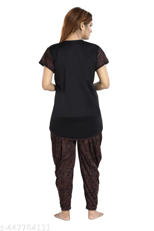 Polyester printed nighty with pocket, women's dhoti top nightsuit for girls - Indian-made