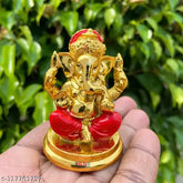 Golden Finish Ganesha Statue with Red Dhoti (6cm) | Indian religious car dashboard decor
