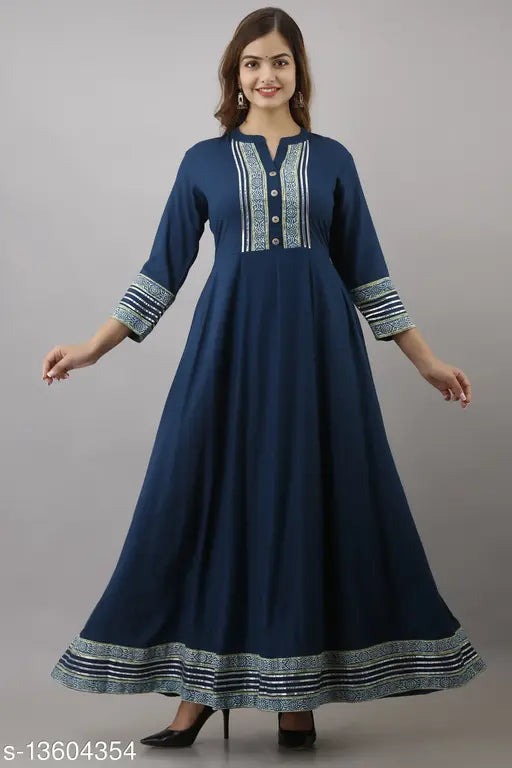 Rayon Anarkali ankle length kurtis in printed combo, three-quarter sleeves from PAAWNI, India
