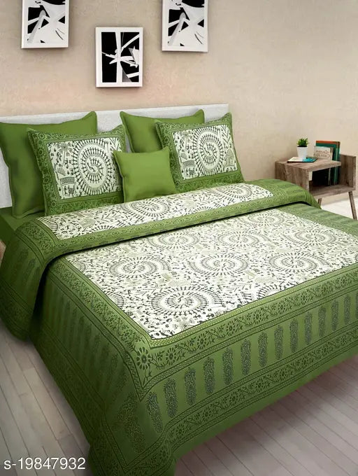 Jaipur cotton printed bedsheet combo pack, queen-sized with 4 pillow covers, vibrant Indian print design