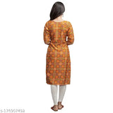 Multicolor ethnic motif printed crepe straight kurti for women with three-quarter sleeves, available in sizes S-XXL