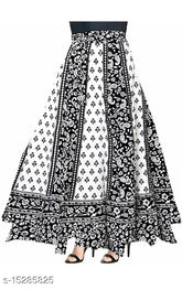 Cotton printed net ethnic skirt for women, Kashvi brand, 100% pure, washable, versatile for occasions, free size WA46 L50in
