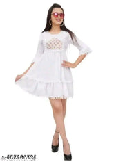 Cotton blend printed net dresses for girls, three-quarter sleeves, size range from 1-15 years, Indian origin