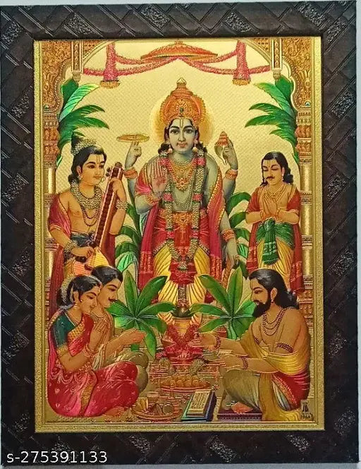 Synthetic resin 9*12 inch photo frame of Lord Sri Sathya Narayana Ji, Indian indoor decor