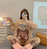 Printed wool pyjamas set-105, long sleeve floral print top & bottom, thermal winter wear for women, India origin