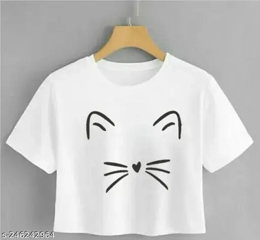 Printed stylish round neck half salwar crop T-shirt for women's & girls, cotton blend, short sleeves, Indian-inspired design, casual yet fashionable wear