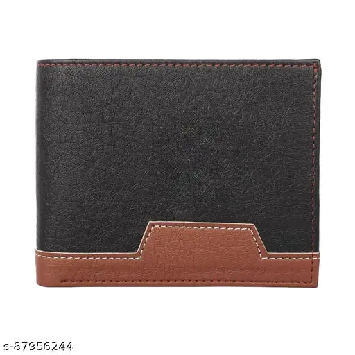 Black striped PU bi-fold wallet for men with 9 card slots, 2 currency slots, 2 secret compartments, coin pocket, ID window, & zippered inside compartment. Perfect size for pockets or travel bags, ideal gift for any occasion