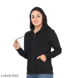 Fleece black zip-up hoody for women, cozy and stylish fleece fabric