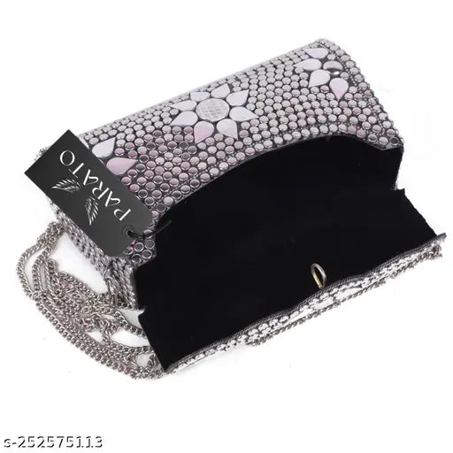Handmade silver PARTY clutch sling bag, embellished net design, Indian vintage handcrafted artisan accessory