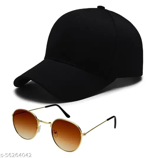 Solid cotton baseball cap with KiwiCaves sunglasses combo, protective eyewear for outdoor activities