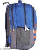 Blue and orange canvas school backpack with laptop compartment, trendy for boys and men, durable, padded straps, front zippered compartment, mesh bottle holder, free size, made in India