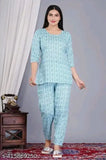 Rama green cotton printed nightsuit top & pyjama coord set - stylish women's sleepwear for casual or formal occasions, India origin