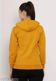 Mustard color cotton blend zipper hoodie sweatshirt, solid design for casual wear