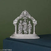 Silver Ram Darbar art object, intricately designed religious idol from India, small size for car decoration