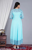 Teal printed and solid rayon flared kurta for women, three-quarter sleeves, premium quality fabric from TULASM India