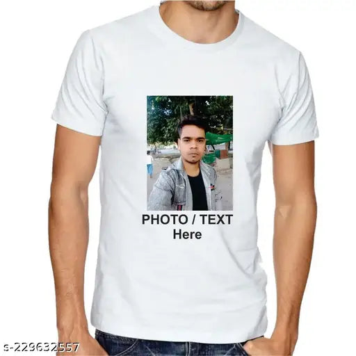 Customizable photo printed cotton-silk T-shirt, short sleeves, quality for men, India