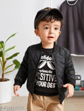 Black kids winter jacket (self-design net), made from polyester, long sleeves, pack of 1