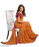 Orange Bandhani Georgette Party Saree with Separate Art Silk Blouse, Latest Designer Wear for Women