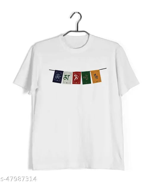 Casual round neck cotton T-shirts for men, printed with LADAKH flag design - Travel inspired, made of short sleeves cotton, India origin