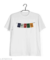 Casual round neck cotton T-shirts for men, printed with LADAKH flag design - Travel inspired, made of short sleeves cotton, India origin