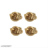 Gold Aluminum Om diya set (pack of 4), traditional Indian table diyas, height 25 inch for religious or home decor