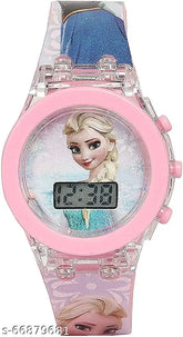 Pink-dial digital kids watch, Malik brand, Frozen theme, free size, pink strap