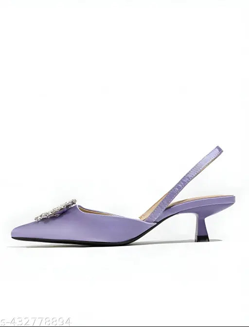 Pale purple patent leather kitten heels with ankle strap, adorned with rhinestones - perfect for spring, autumn, winter parties or weddings