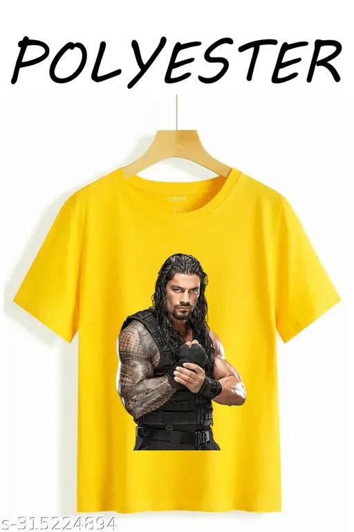 Roman Reigns punch design on short-sleeve polyester t-shirt, India origin