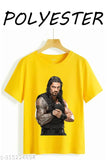 Roman Reigns punch design on short-sleeve polyester t-shirt, India origin
