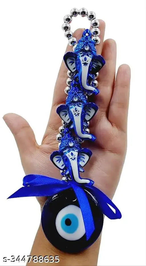 3-Head Ganesh plastic Feng Shui Showpiece for home/office protection, evil eye hanging at main entrances, Indian handicraft