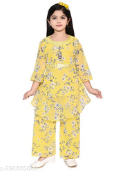 Yellow chiffon Palazzo set for girls, floral print party wear