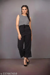 Black and white printed Lycra maxi jumpsuit for women, sleeveless, trendy stylish fit