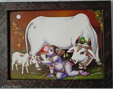 Synthetic resin, Indian-made, "Gau Feeding Shri Krishna Kanna" cow feed baby Gopala photo frame 9*12 inches
