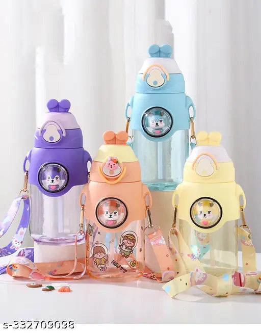 Transparent blue plastic kids sipper bottle with rabbit design, silicone character sleeve, and self-adhesive stickers (750 ML). Packed individually
