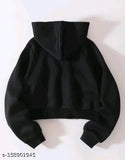 Women's fleece solid crop zipper hoodie jacket, long sleeve, multiple sizes available from S to XL