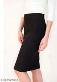 Black polycotton pencil skirt for women, elasticated waist belt, versatile and stretchy for various outfits