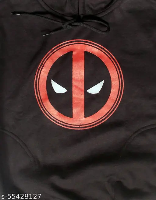 Boys black cotton blend sweatshirt & hoodie, solid print for growing boys (size: 6-14 years, chest size: 34-40in), Indian origin