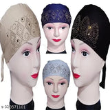 Cotton canvas trendy Islamic hijab cap pack, self-designed selfie stone pattern on onesize head wrap, 4 pieces originating from India