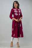 Embroidered rayon women's kurti by Janaknandini, three-quarter sleeve, various sizes available