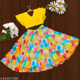 Stylish new Georgette lehenga choli for girls aged 2-8, embellished with no add-ons. Indian traditional wear on display stand