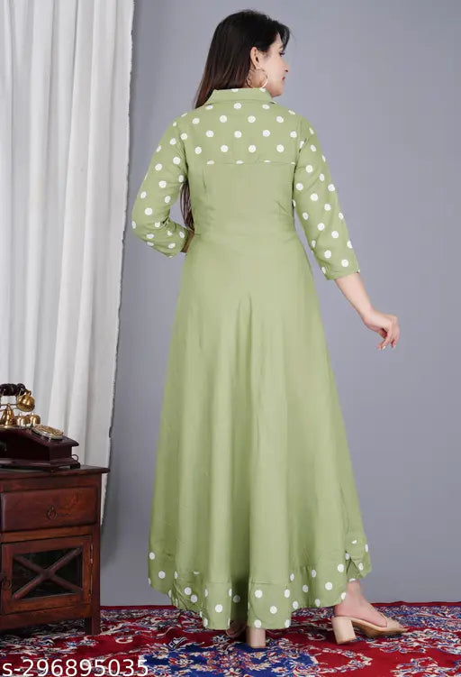 Rayon full-flared anarkali gown for women, stylish printed three-quarter sleeve kurti, casual and elegant daily wear fashion from India