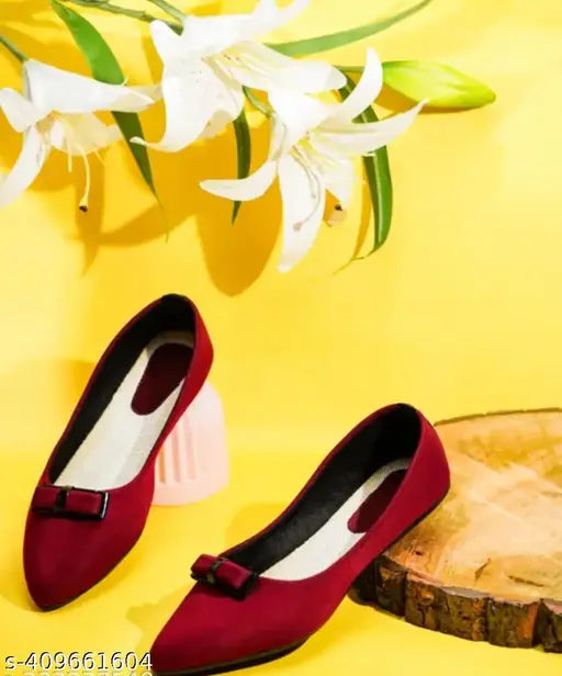 Red synthetic ballerinas for women's comfortable, slip-on party shoes - Indian origin