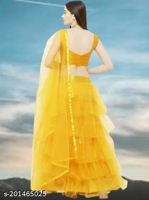 Satin-net lehenga choli set, semi-stitched, India origin