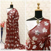 Georgette silver foil saree with embroidered blouse, soft and light for wedding festivities, India-made